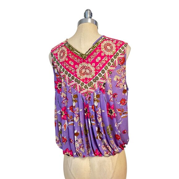 Free People Havana Blue Floral Print Sleeveless Surplice Top Small - Picture 7 of 9